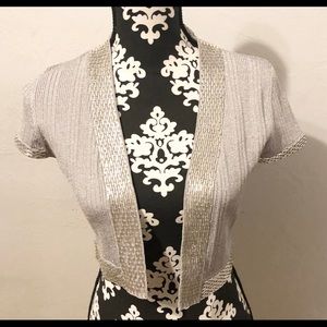 White House Black Market silver beaded shrug M